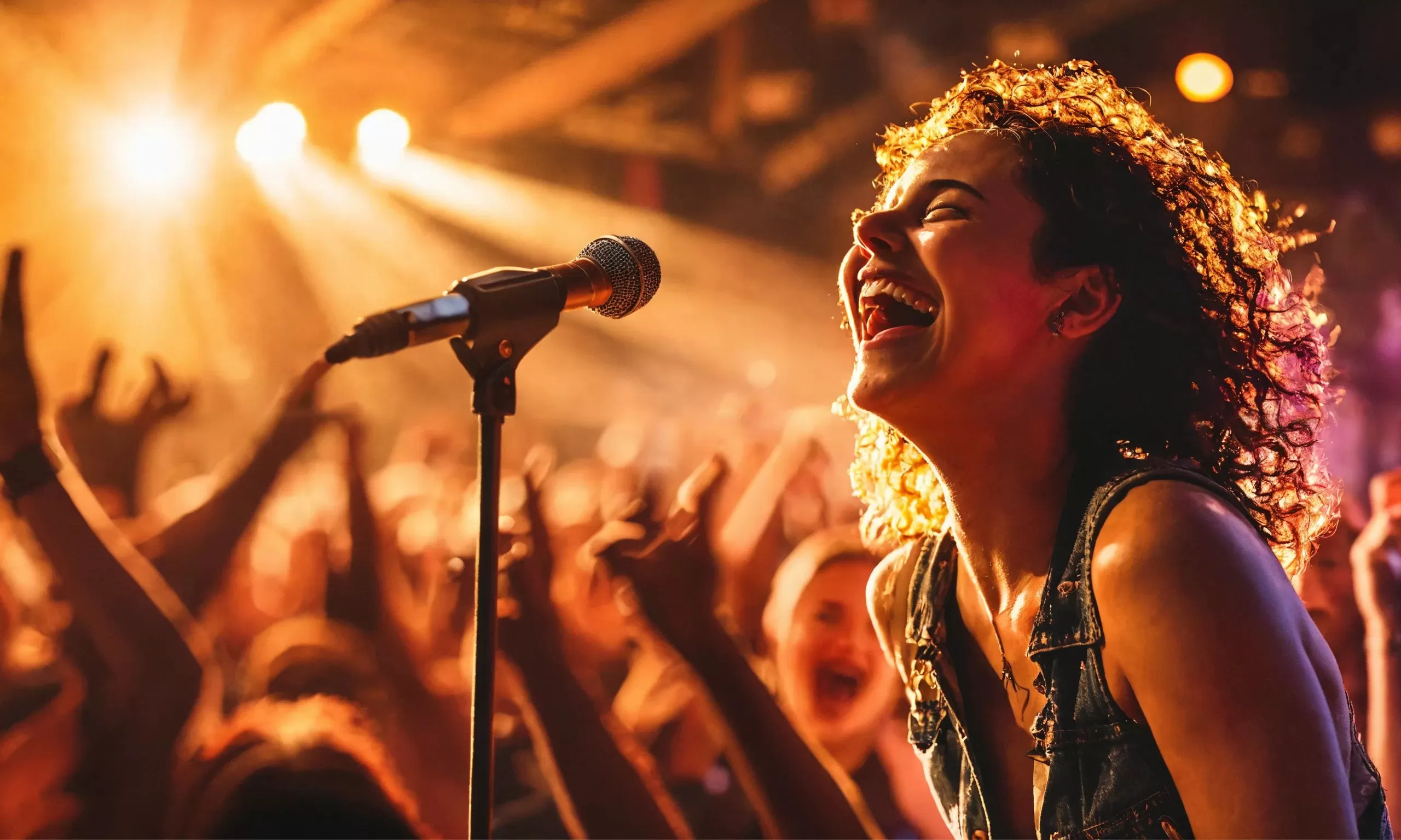 Un cantante de pop rock tocando en un escenario Un cantante de pop rock tocando en un escenario